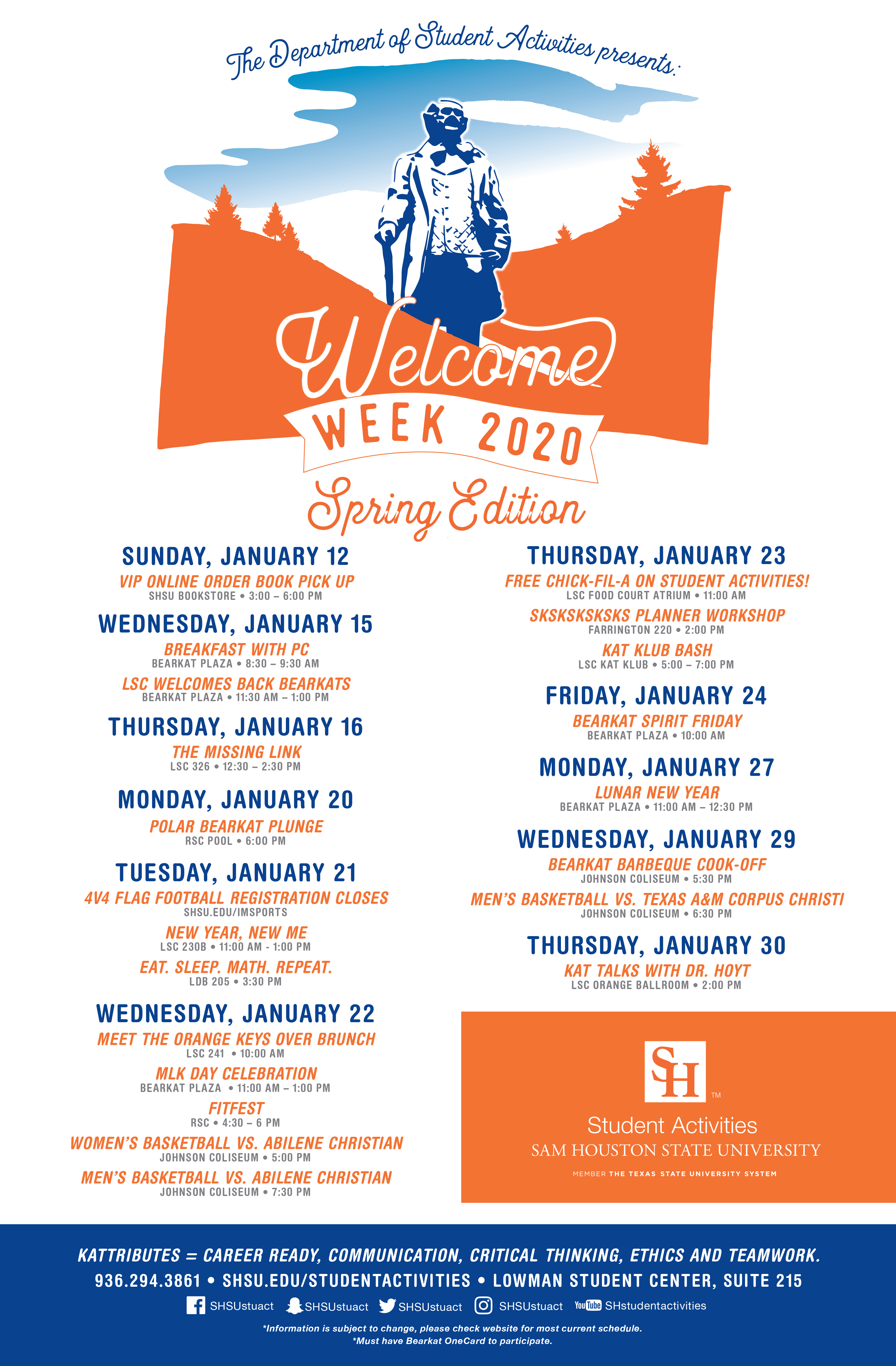 2020 Student Activities Spring Welcome Week Poster